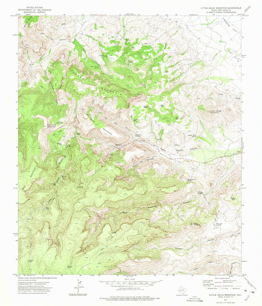 Classic USGS Little Aguja Mountain Texas 7.5'x7.5' Topo Map Image