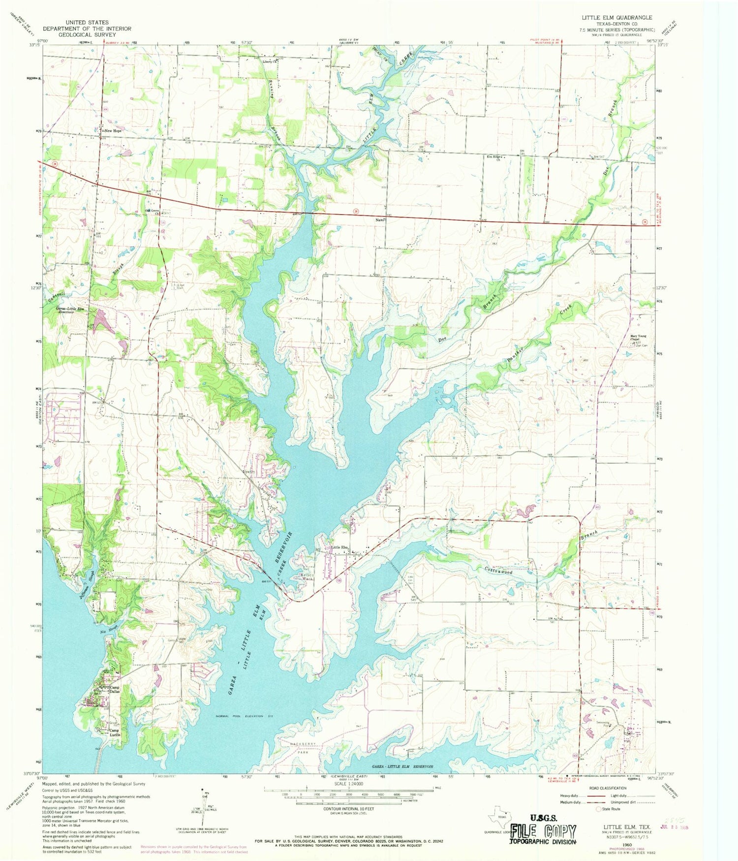 Classic USGS Little Elm Texas 7.5'x7.5' Topo Map Image