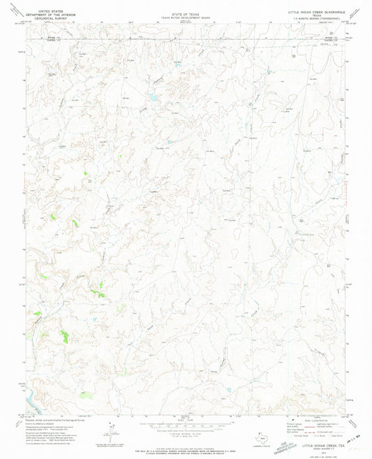 Classic USGS Little Indian Creek Texas 7.5'x7.5' Topo Map Image