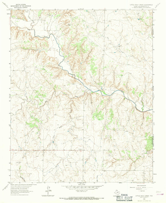 Classic USGS Little Wolf Creek Texas 7.5'x7.5' Topo Map Image