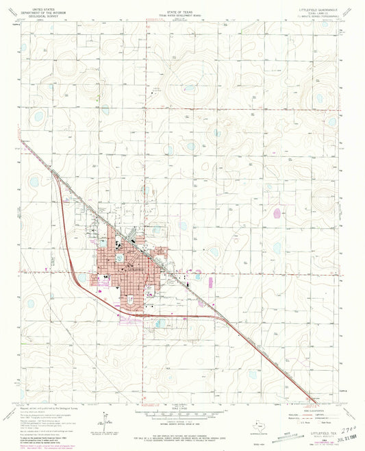 Classic USGS Littlefield Texas 7.5'x7.5' Topo Map Image