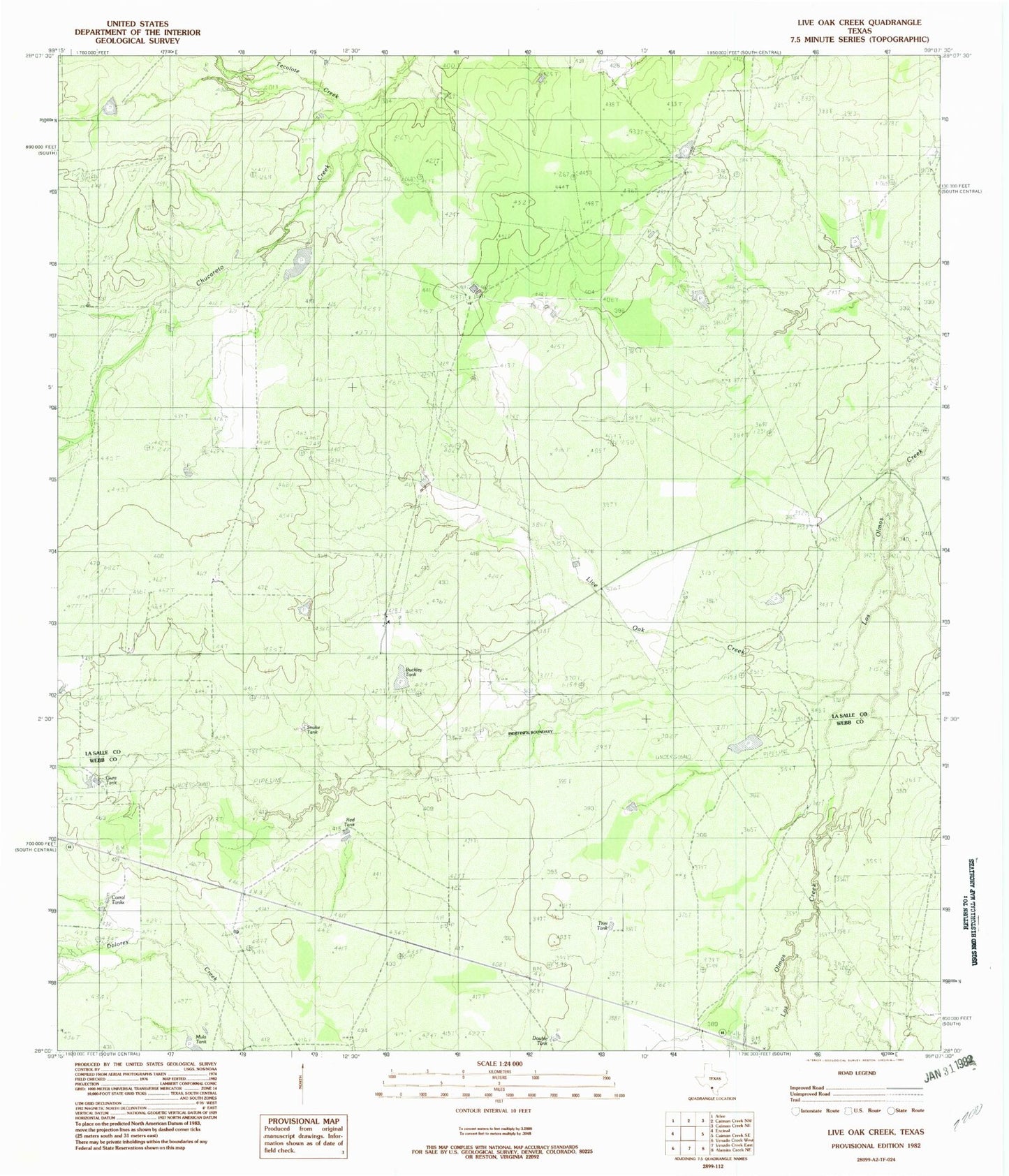 Classic USGS Live Oak Creek Texas 7.5'x7.5' Topo Map Image