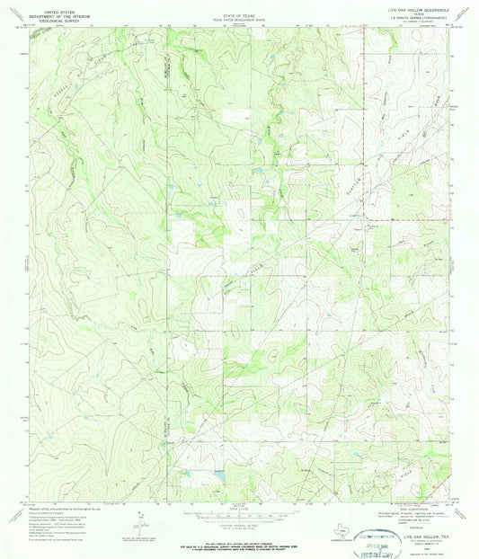 Classic USGS Live Oak Hollow Texas 7.5'x7.5' Topo Map Image