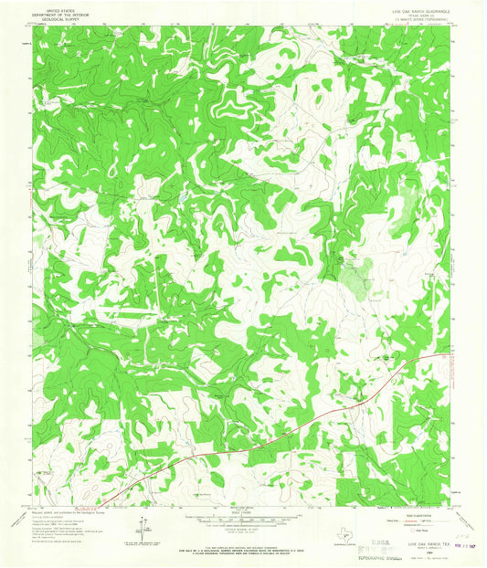 Classic USGS Live Oak Ranch Texas 7.5'x7.5' Topo Map Image