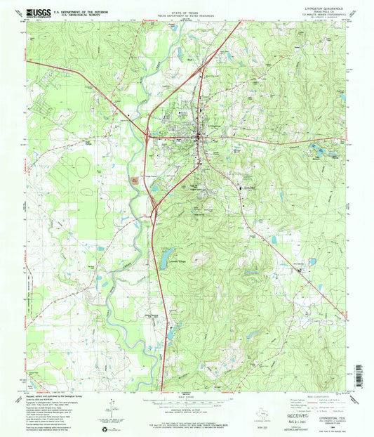 Classic USGS Livingston Texas 7.5'x7.5' Topo Map Image