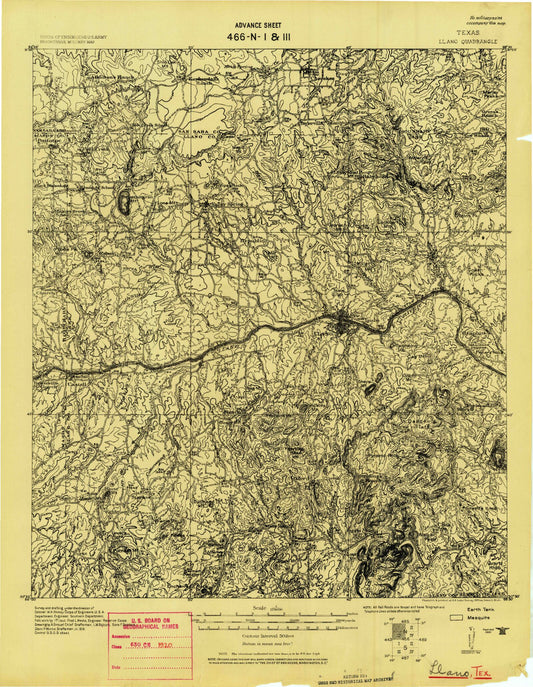 Historic 1918 Llano Texas 30'x30' Topo Map Image