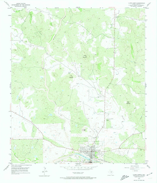 Classic USGS Llano North Texas 7.5'x7.5' Topo Map Image