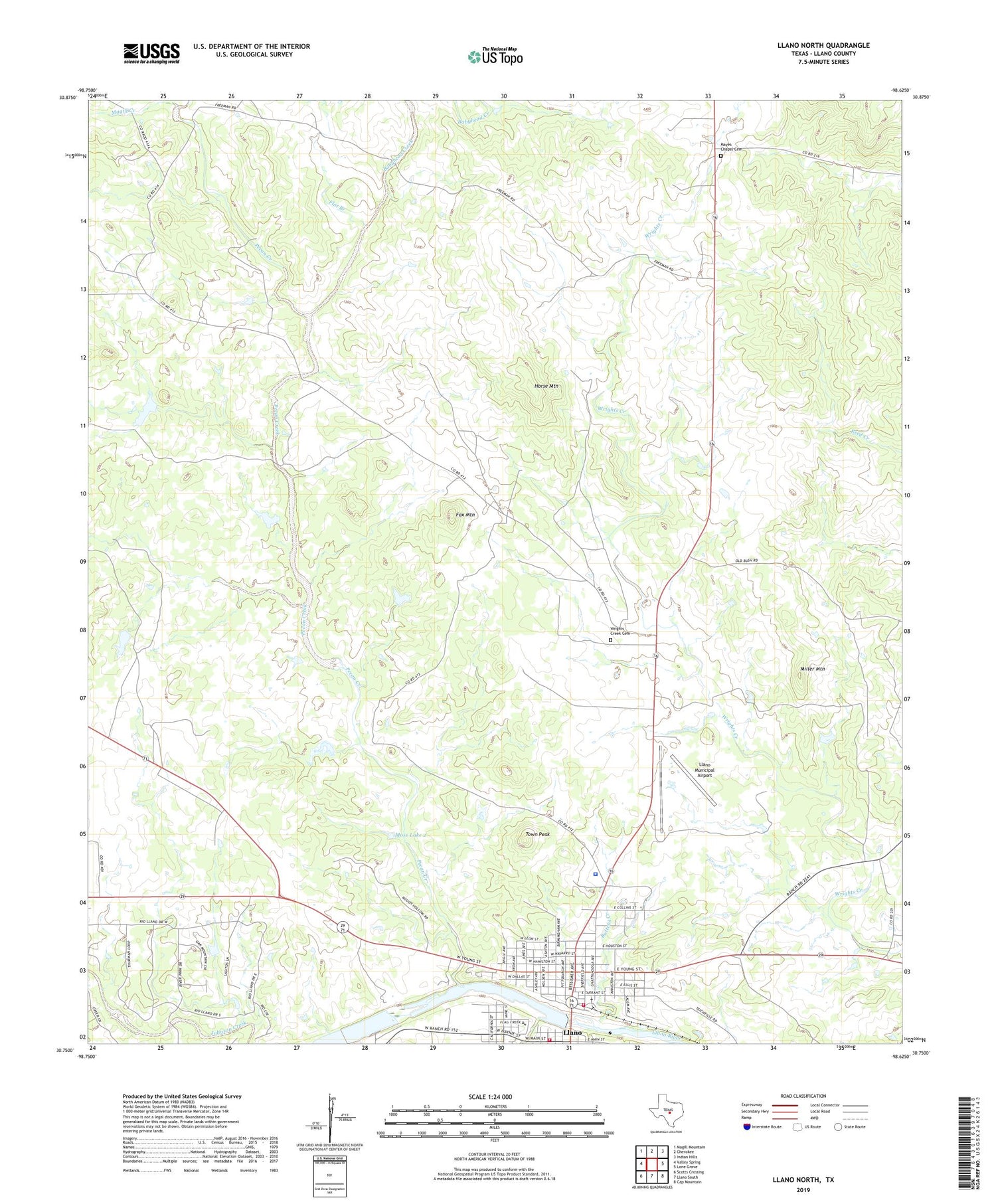 Llano North Texas US Topo Map Image