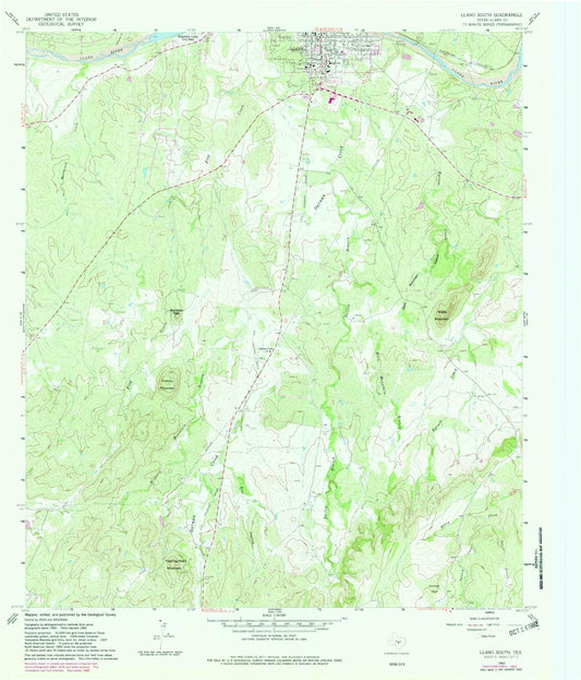 Classic USGS Llano South Texas 7.5'x7.5' Topo Map Image