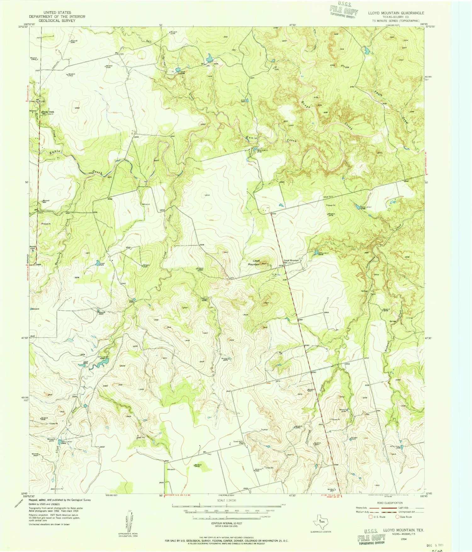 Classic USGS Lloyd Mountain Texas 7.5'x7.5' Topo Map Image
