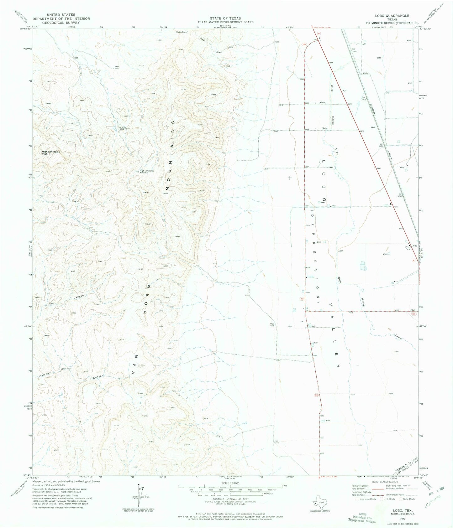 Classic USGS Lobo Texas 7.5'x7.5' Topo Map Image