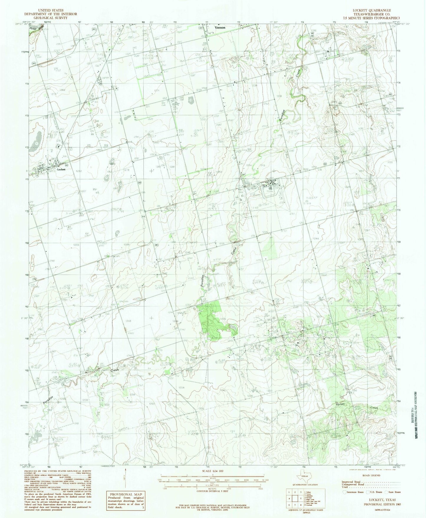 Classic USGS Lockett Texas 7.5'x7.5' Topo Map Image