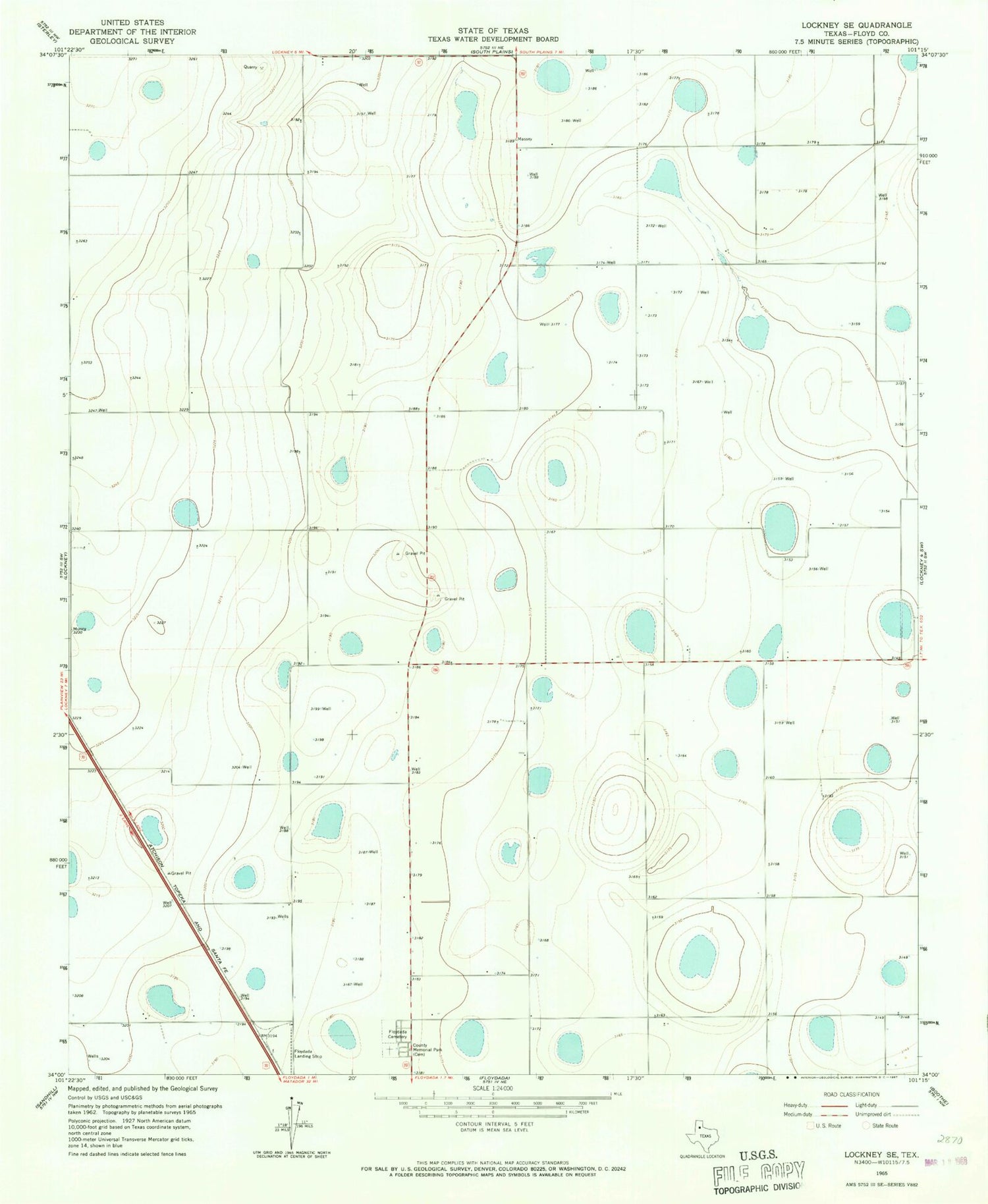 Classic USGS Lockney SE Texas 7.5'x7.5' Topo Map Image
