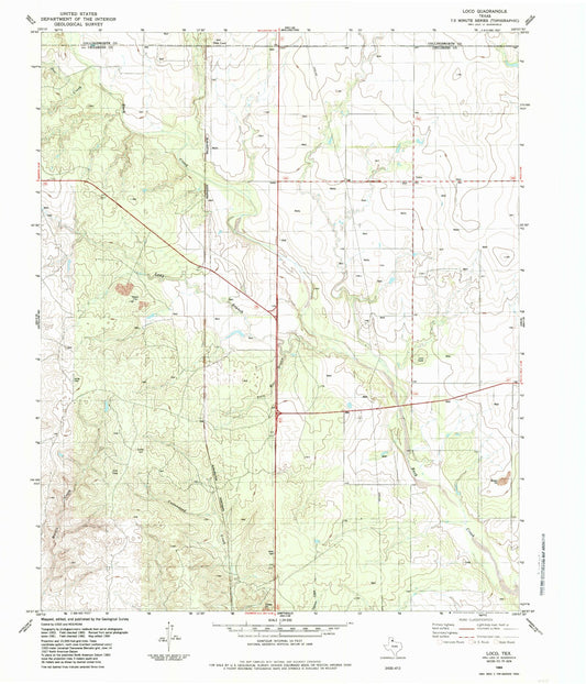 Classic USGS Loco Texas 7.5'x7.5' Topo Map Image
