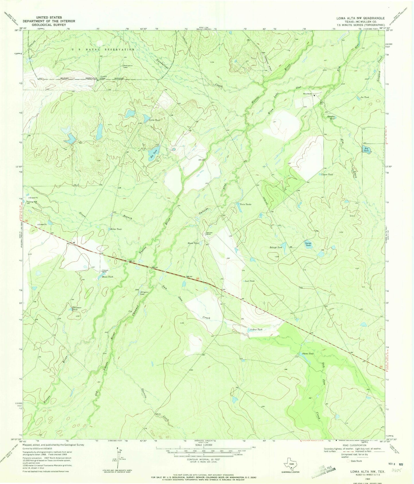 Classic USGS Loma Alta NW Texas 7.5'x7.5' Topo Map Image