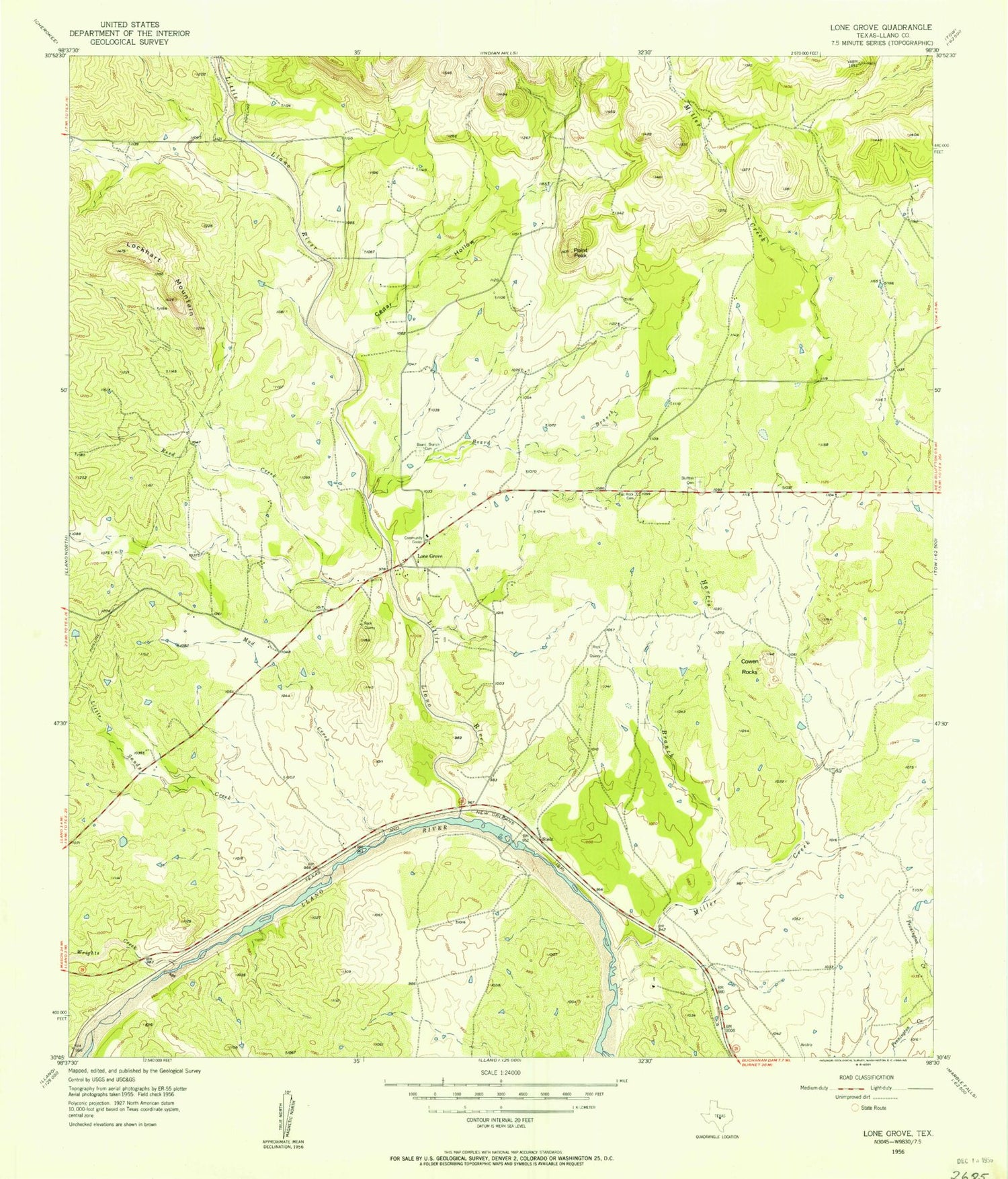 Classic USGS Lone Grove Texas 7.5'x7.5' Topo Map Image