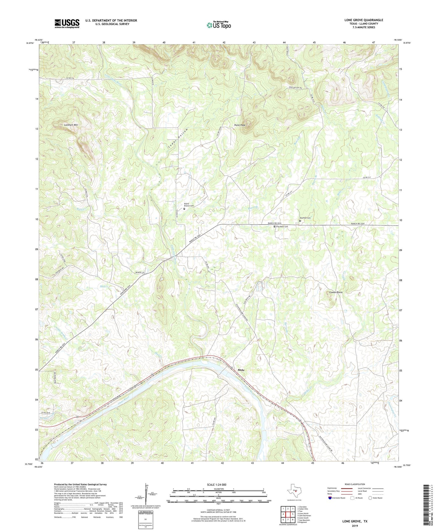 Lone Grove Texas US Topo Map Image