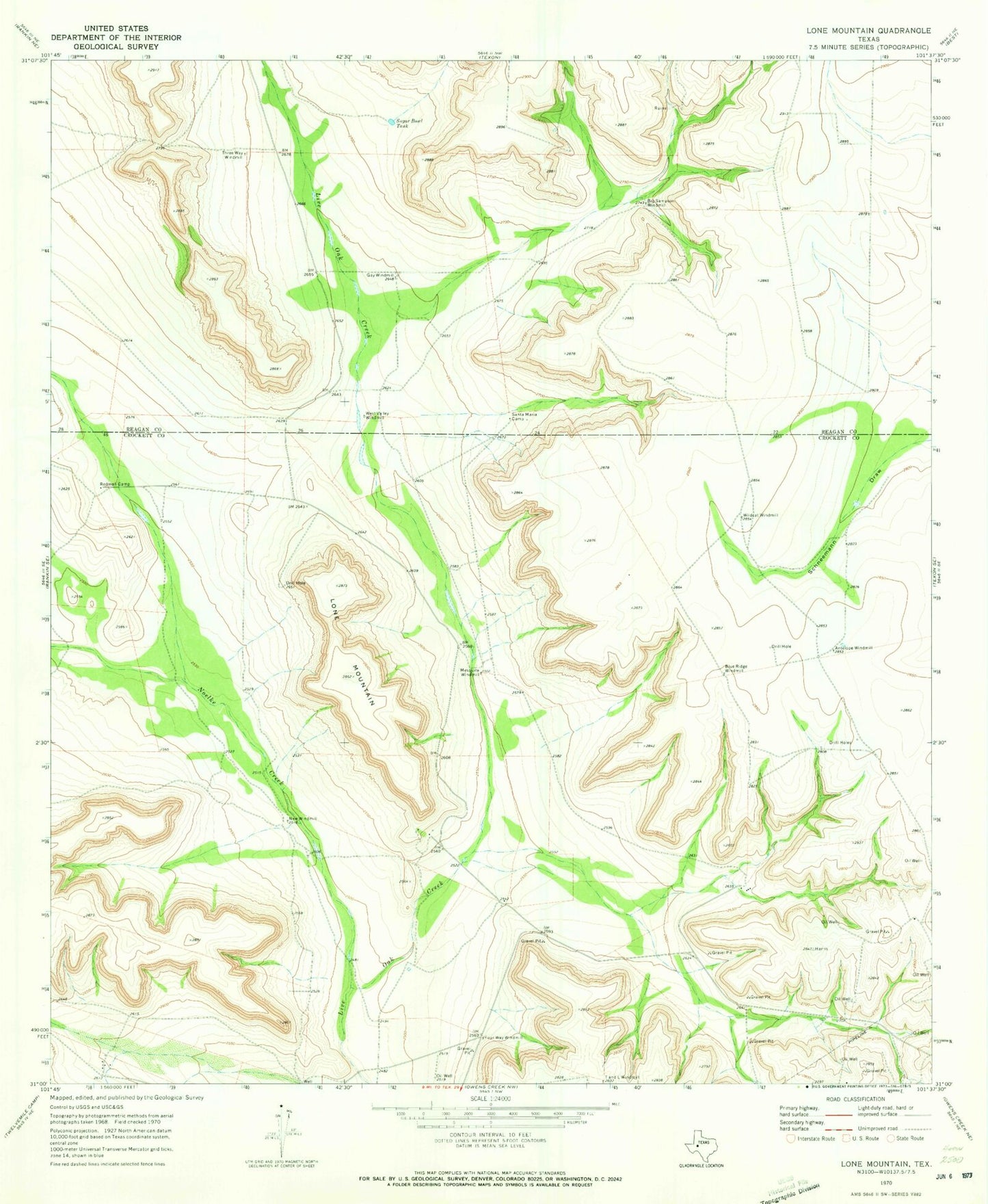 Classic USGS Lone Mountain Texas 7.5'x7.5' Topo Map Image