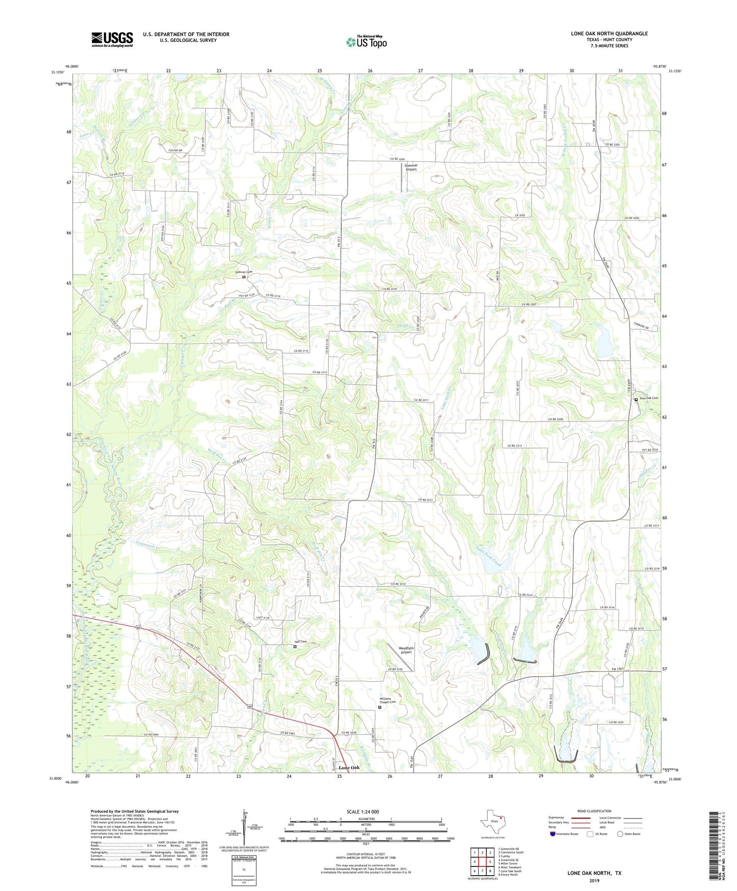 Lone Oak North Texas US Topo Map Image