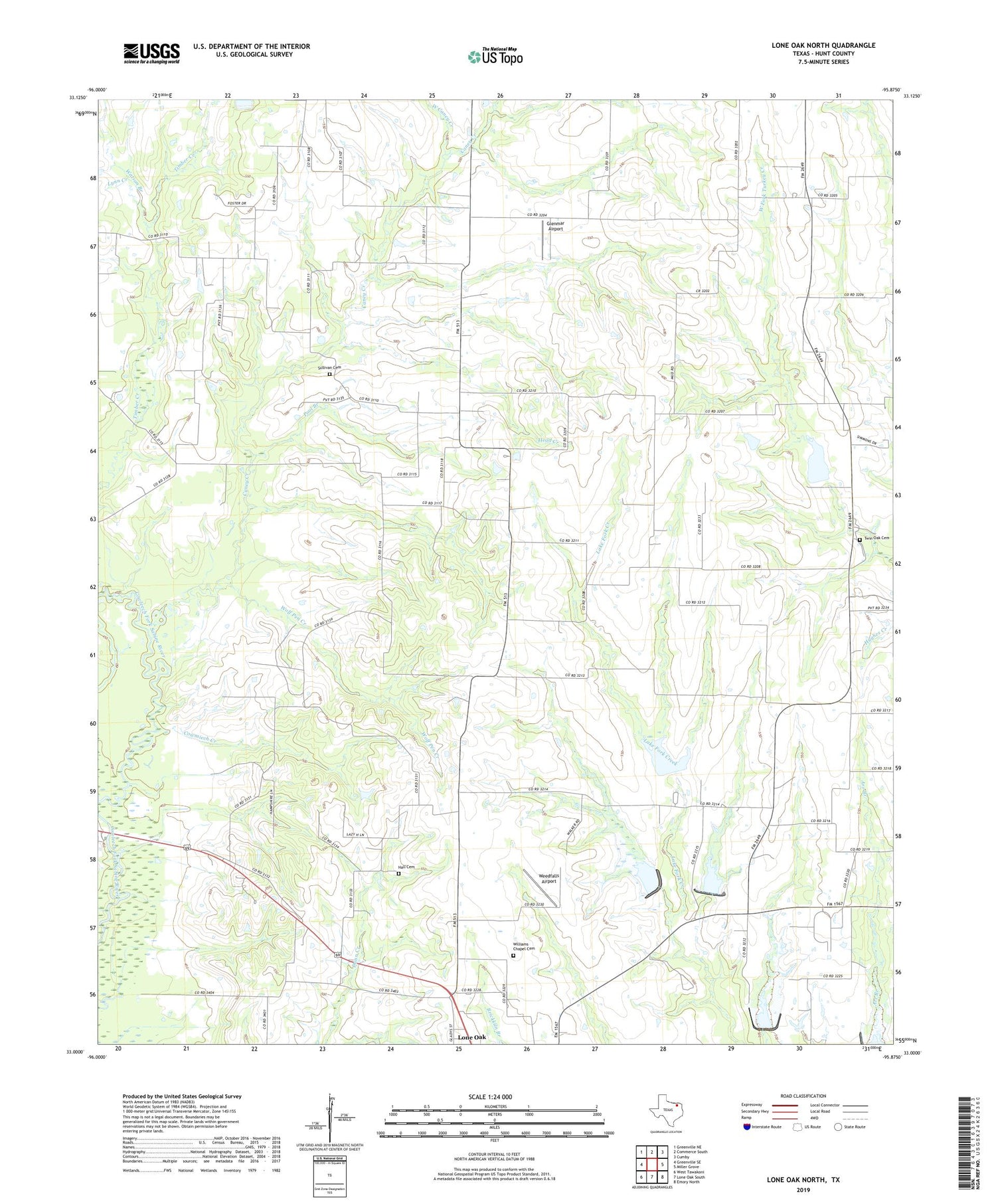Lone Oak North Texas US Topo Map Image