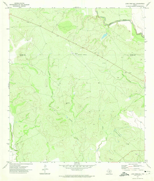 Classic USGS Lone Tree Hill Texas 7.5'x7.5' Topo Map Image
