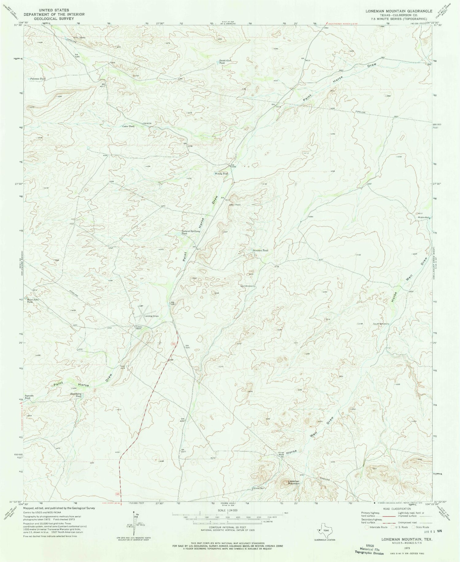 Classic USGS Loneman Mountain Texas 7.5'x7.5' Topo Map Image