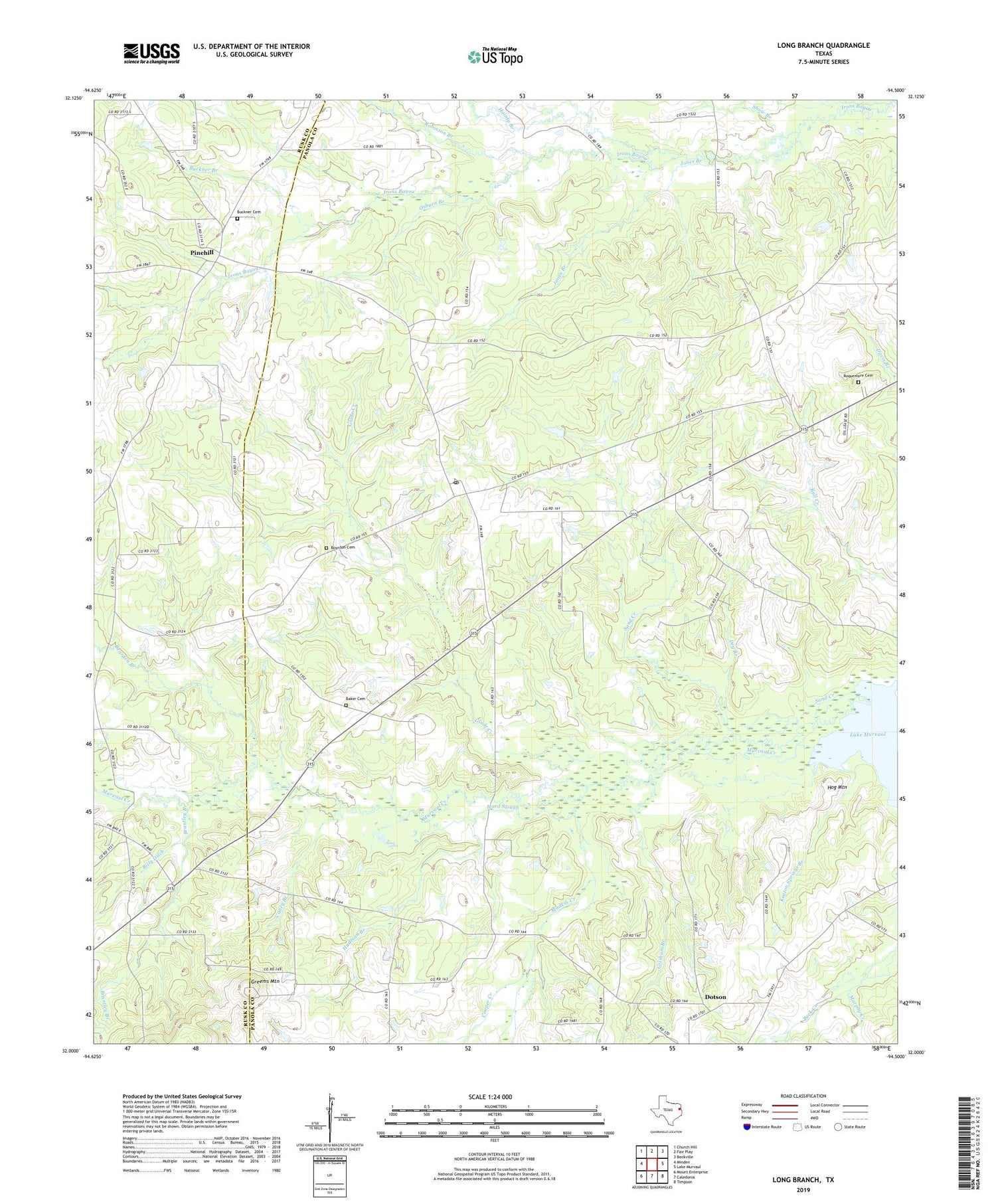 Long Branch Texas US Topo Map Image