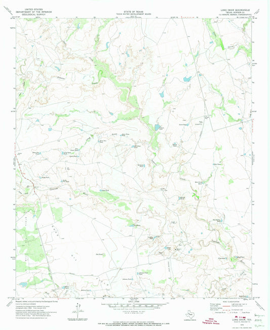 Classic USGS Long Draw Texas 7.5'x7.5' Topo Map Image