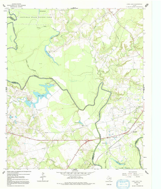 Classic USGS Long Lake Texas 7.5'x7.5' Topo Map Image