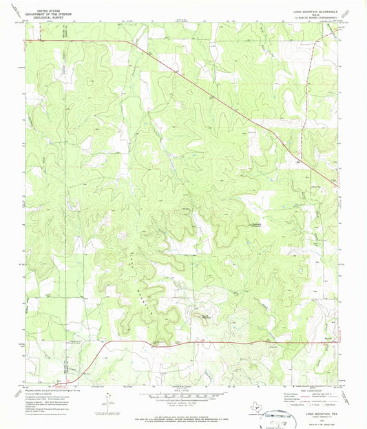 Classic USGS Long Mountain Texas 7.5'x7.5' Topo Map Image