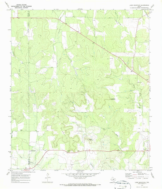 Classic USGS Long Mountain Texas 7.5'x7.5' Topo Map Image