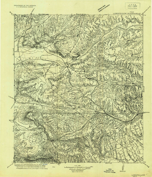 Historic 1920 Longfellow Texas 30'x30' Topo Map Image