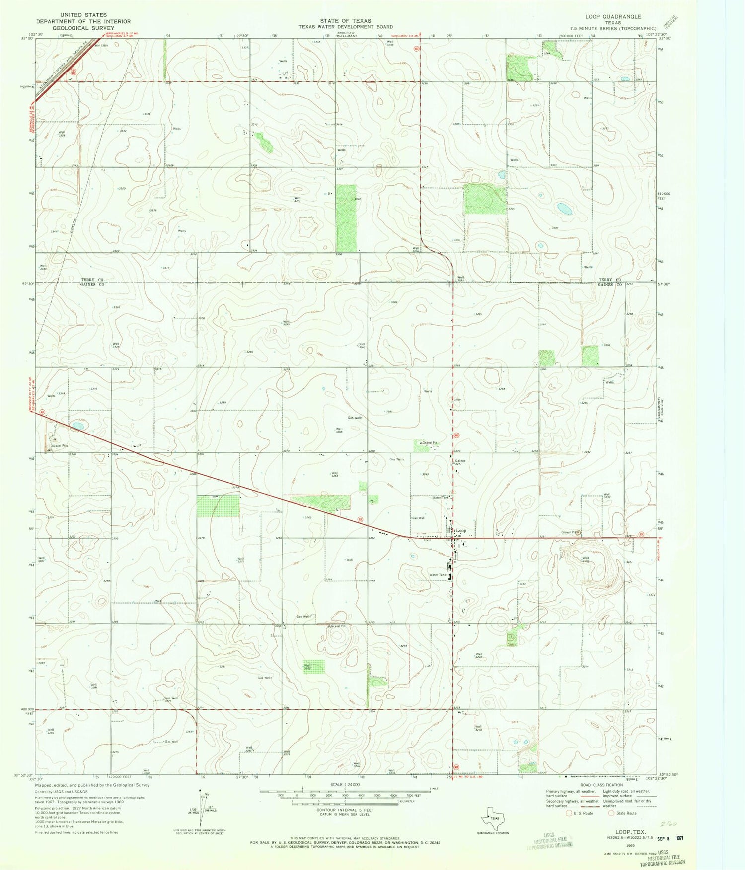 Classic USGS Loop Texas 7.5'x7.5' Topo Map Image