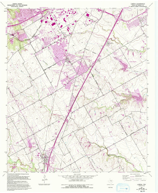 Classic USGS Lorena Texas 7.5'x7.5' Topo Map Image