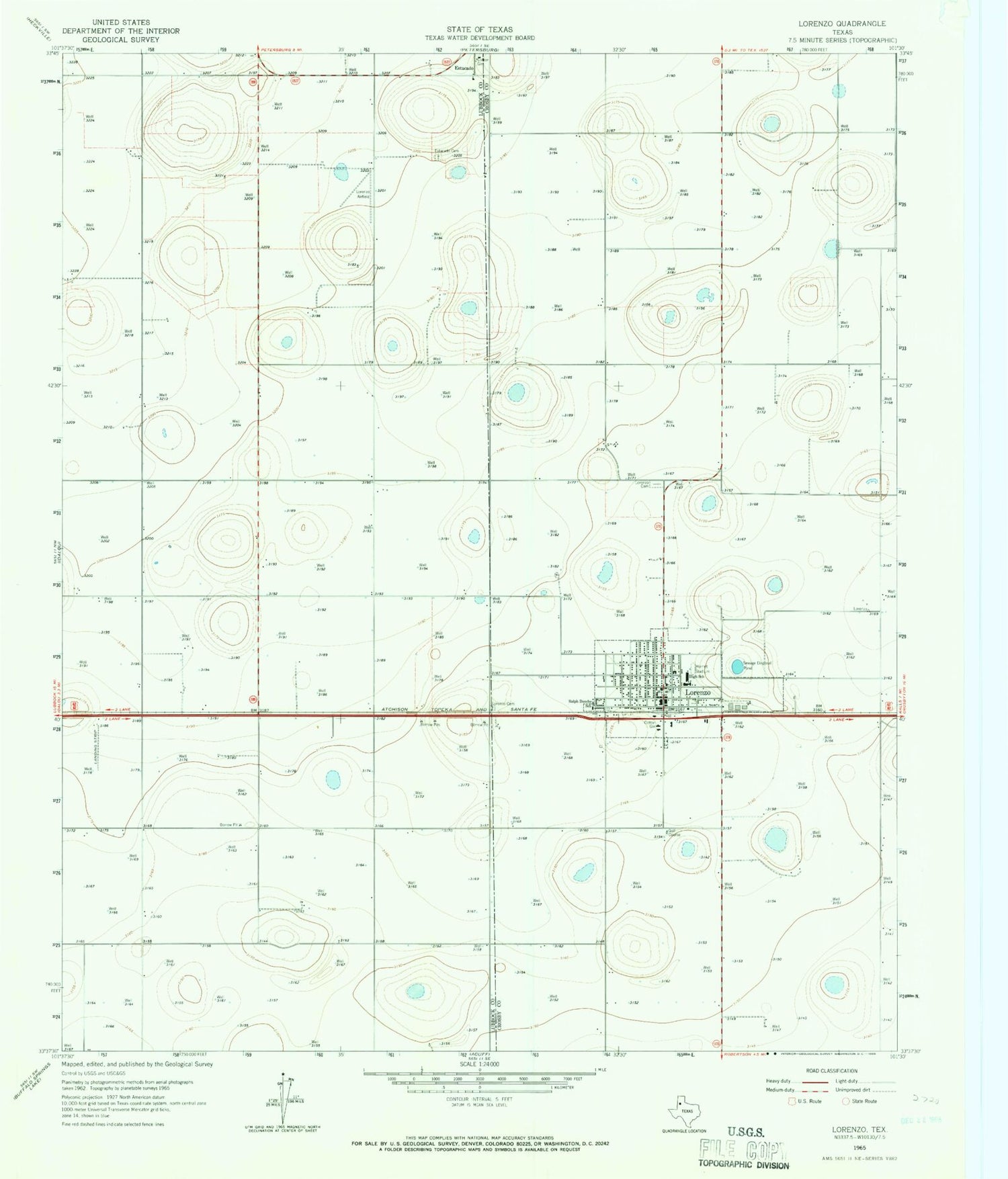 Classic USGS Lorenzo Texas 7.5'x7.5' Topo Map Image