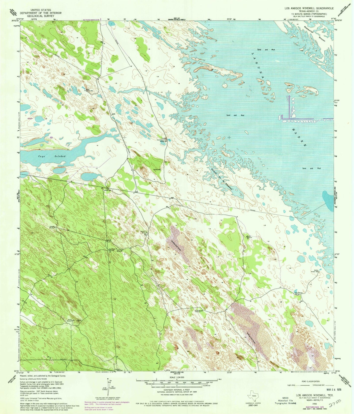 Classic USGS Los Amigos Windmill Texas 7.5'x7.5' Topo Map Image