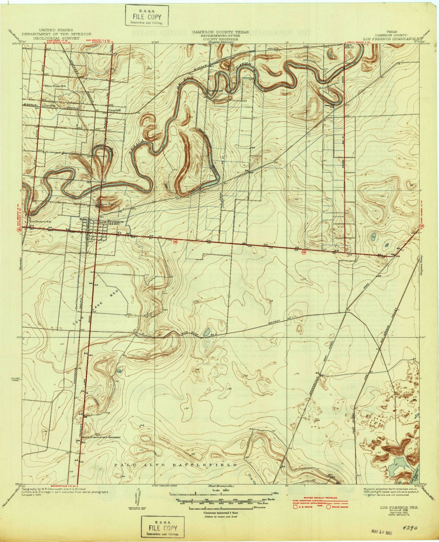 Classic USGS Los Fresnos Texas 7.5'x7.5' Topo Map Image