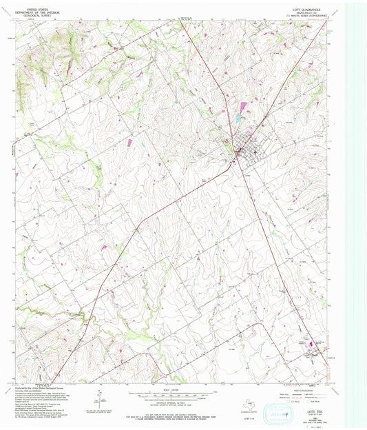 Classic USGS Lott Texas 7.5'x7.5' Topo Map Image