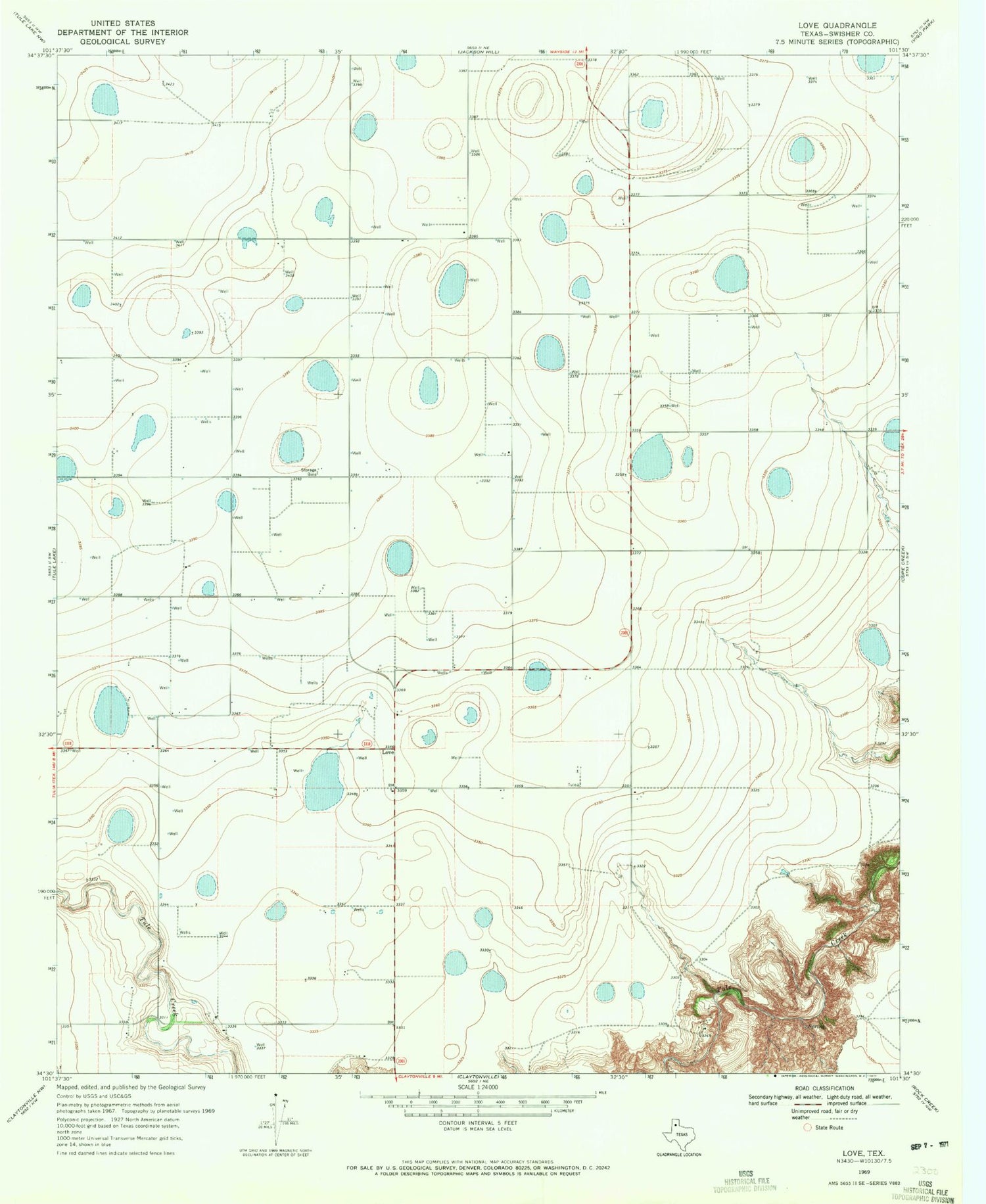Classic USGS Love Texas 7.5'x7.5' Topo Map Image