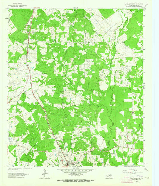 Classic USGS Lovelady North Texas 7.5'x7.5' Topo Map Image