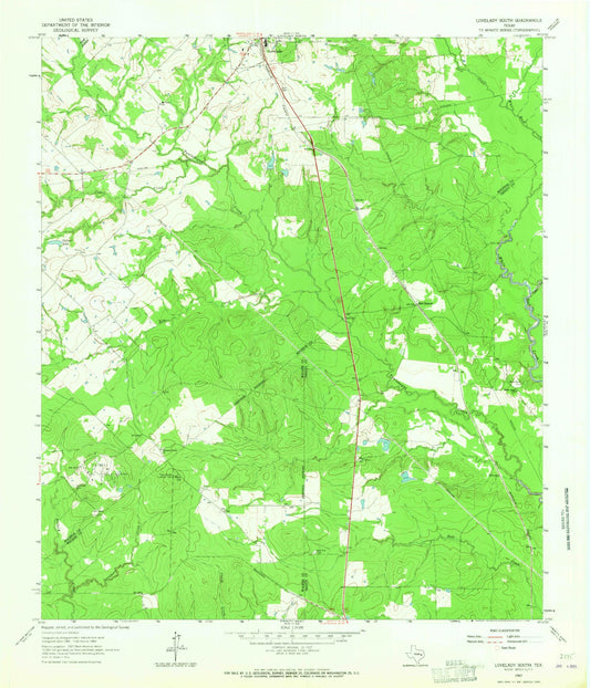 Classic USGS Lovelady South Texas 7.5'x7.5' Topo Map Image