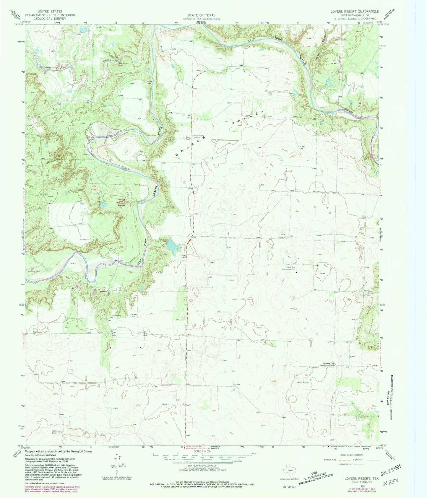 Classic USGS Lovers Resort Texas 7.5'x7.5' Topo Map Image