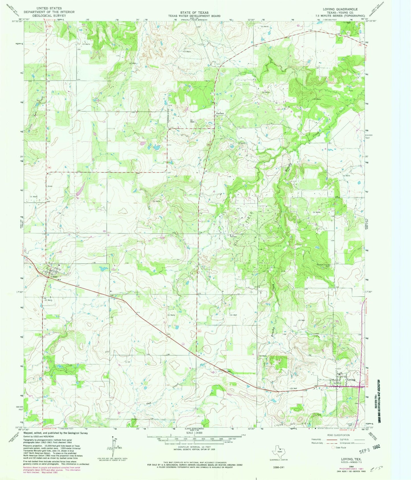 Classic USGS Loving Texas 7.5'x7.5' Topo Map Image