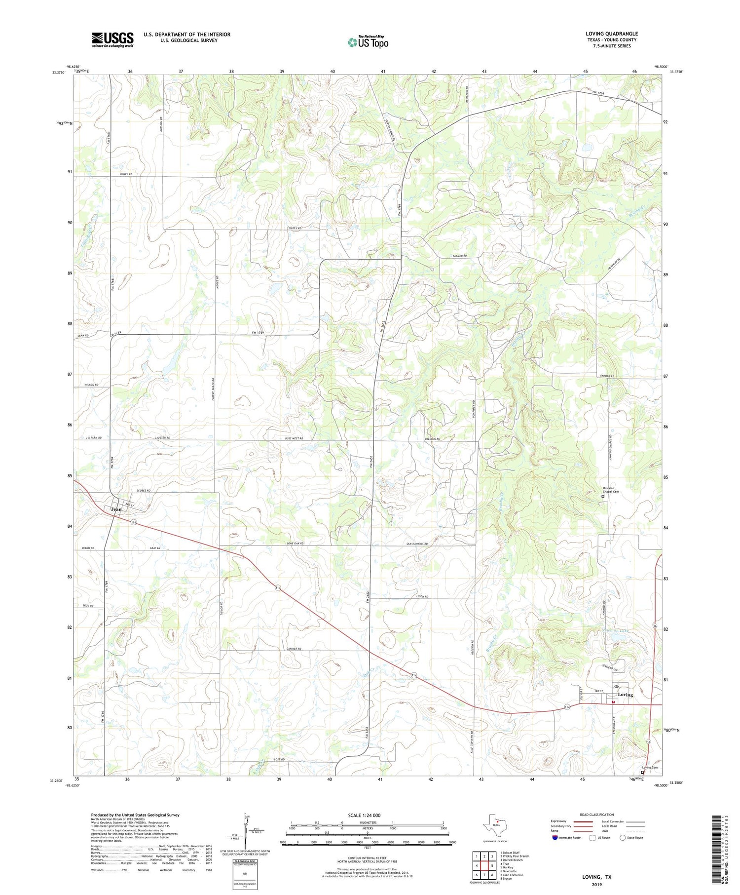 Loving Texas US Topo Map Image