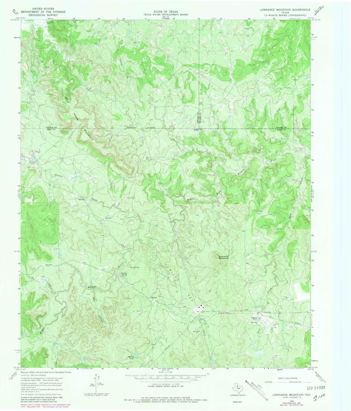 Classic USGS Lowrance Mountain Texas 7.5'x7.5' Topo Map Image