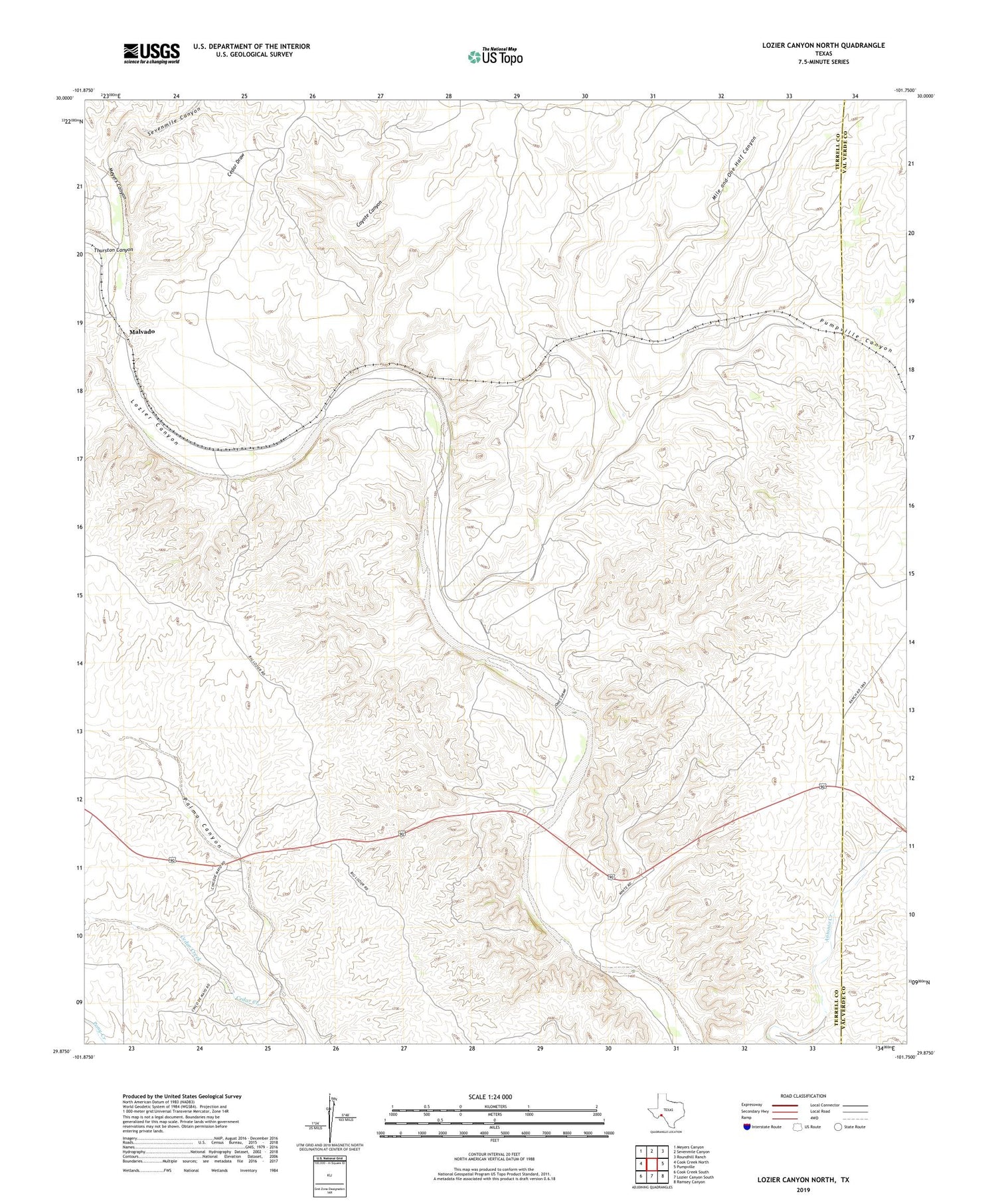 Lozier Canyon North Texas US Topo Map Image