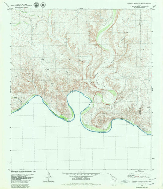 Classic USGS Lozier Canyon South Texas 7.5'x7.5' Topo Map Image