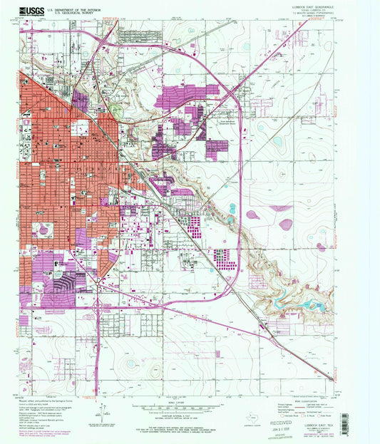 Classic USGS Lubbock East Texas 7.5'x7.5' Topo Map Image