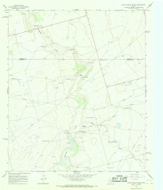 Classic USGS Lucian Wells Ranch Texas 7.5'x7.5' Topo Map Image