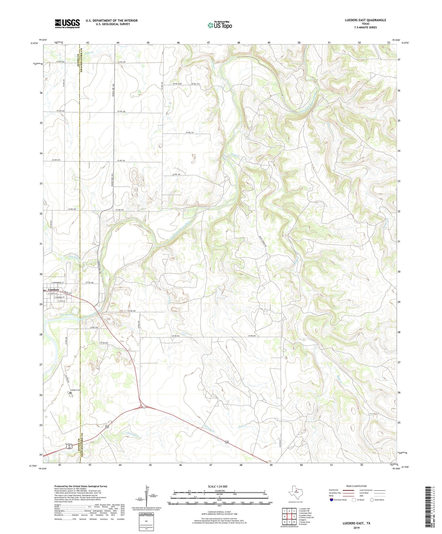 Lueders East Texas US Topo Map Image
